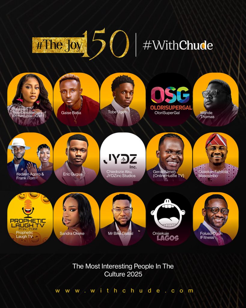 Davido, Gaise Baba, Priscilla Ojo & Others Make Chude Jideonwo’s 2025 List of The Most Interesting People in the Culture – #TheJoy150